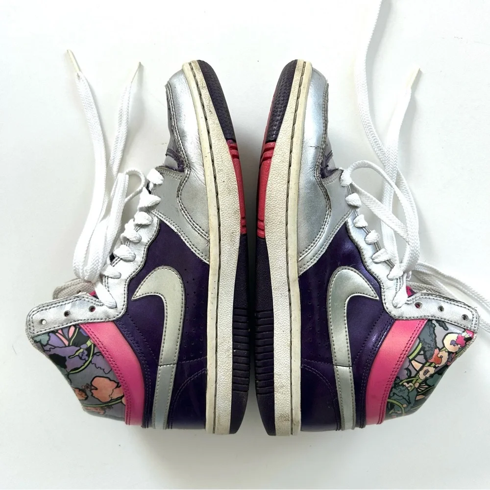 Nike Silver, Pink, Purple Floral Print Court Force Hi Top Sneaker Shoes